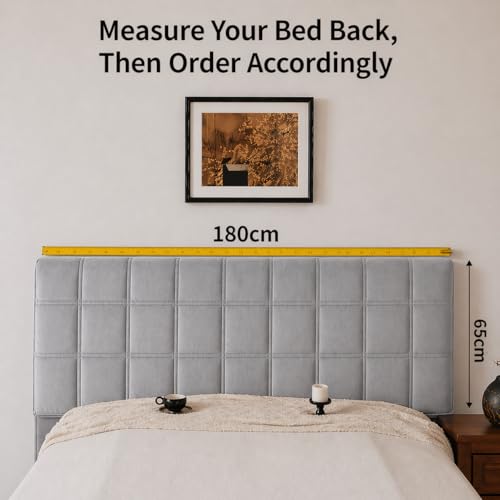 Image of HOMETHREADS Velvet Padded Headboard Cover with Foam - Soft, Wrinkle-Resistant Bed Back Protector, Suitable for Wooden, Leather & Upholstered | Fits 6 ft Headboards only (68x180 cm)(Light Grey)