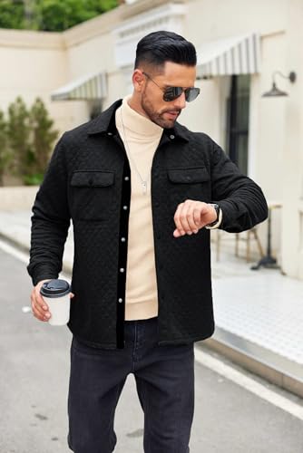 COOFANDY Mens Casual Shirt Jacket Quilted Button Down Jacket Lightweight Shacket Jacket, Black, Medium2