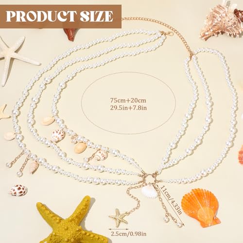 Tondiamo Pearl Belly Chain Layered Waist Body Chains Mermaid Beach Conch Starfish Bikini Belly Jewelry Fashion Beach Rave Party Club Body Accessories Jewelry for Women, 29.5-37.4 In3