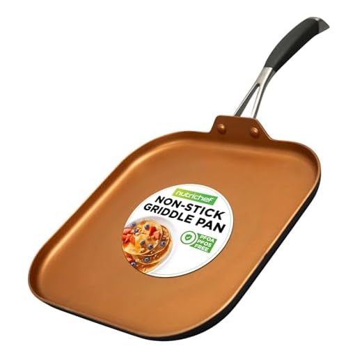NutriChef Nonstick Kitchen Cookware Set Copper Non-Stick Coating Inside, Hard-Anodized Look Heat Resistant Lacquer Outside, Silicone Handle NCSQPA, 1 Griddle