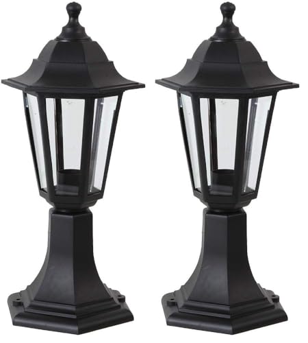 Image of PRO ELEC Outdoor Lantern Post Top Light, IP44, Black, Mains Powered (Pack of 2)