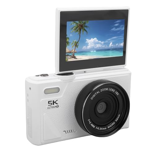 5K Digitalkamera für Fotografie, 75MP Vlogging Kamera mit WiFi, 3 180° Flip Bildschirm, 18X Digitaler Zoom, Autofokus, Anti Shake, Lächel Erkennung, Reisekamera für Einsteiger
