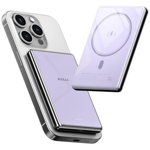 Kuulaa 10000mAh Magsafe Power Bank Ultra Slim 0.53'' Magnetic Wireless Portable Charger with USB-C Output, 20W PD Fast Charging for iPhone 16/15/14/13/12 Series, Tempered Glass Design