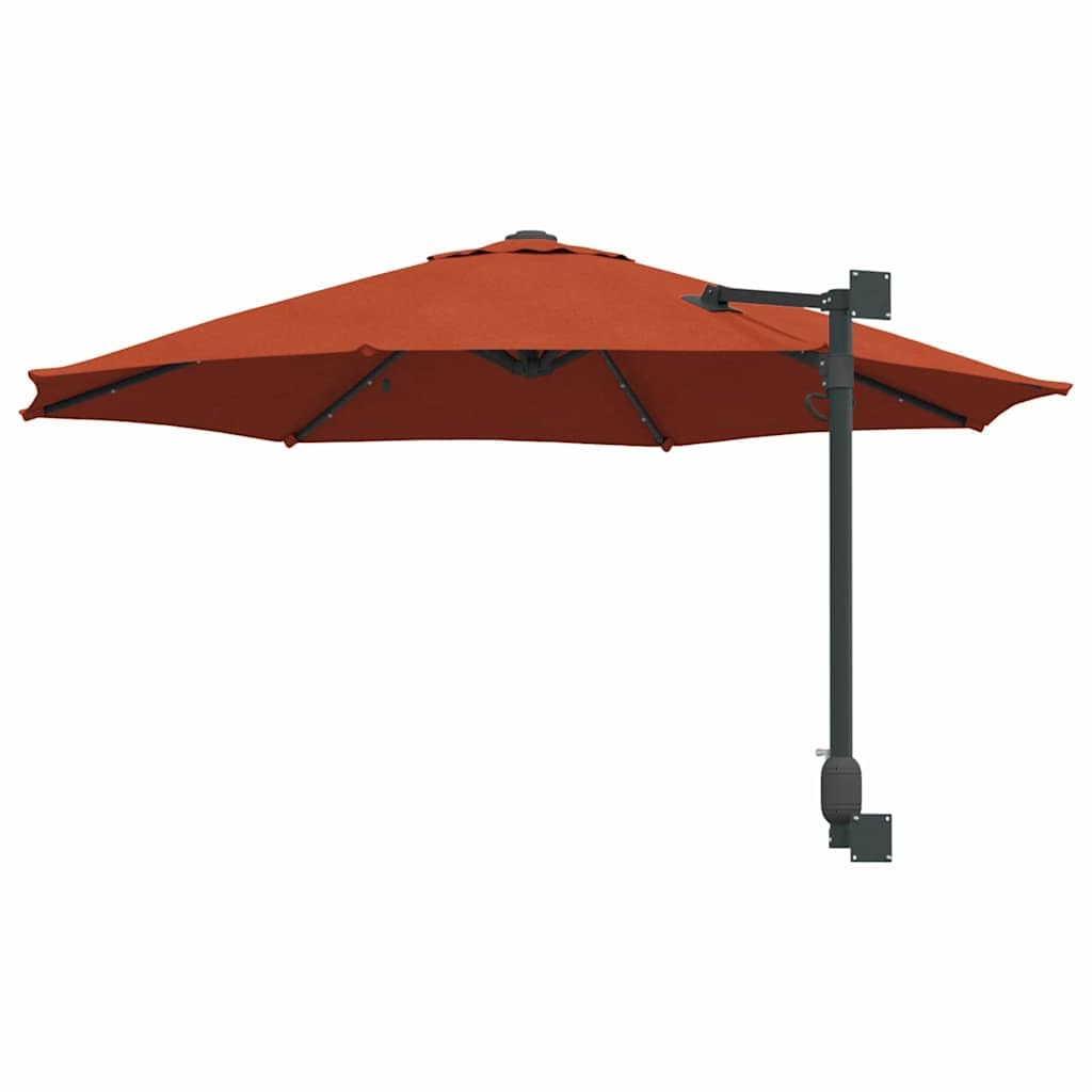 Ombrellone da giardino in terracotta, 248 x 248 cm, resistente ai raggi UV, inclinabile, con illuminazione a LED solare, meccanismo a manovella, robusto telaio in acciaio per terrazza, veranda