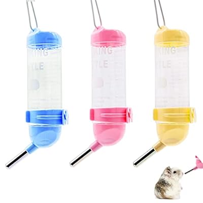 3 Pcs?125ml? Hamster Water Bottle, YIFANKJ Water Dispenser for Hamsters, Animal Water Bottle, No Drip Hanging Water Bottle for Hamsters, Rabbit, Guinea Pig, Gerbil (Yellow/Blue/Pink)