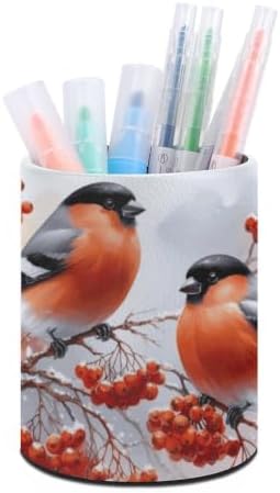 Red Grey Finch Round Pen Holder Desk Organizer for Office Home image 5