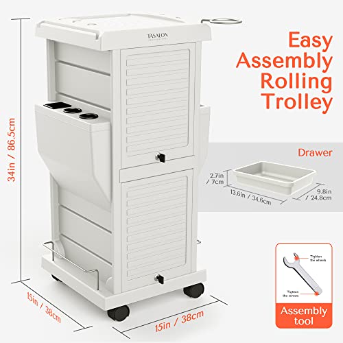 Tasalon Ultimate Salon Trolley Cart For Salon Station Space Saving Salon Rolling Cart For Extra Storage Hair Salon Beauty Cart New Upgrade Lockable 6 Trays 2 Tray Holders Multipurpose Tool Cart -White #TOP4