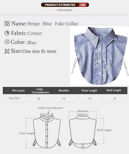 Image of GUZOSJO Blue Striped Detachable Collar Shirt,Dickey Half Blouse False Collar for Lady Girls Men