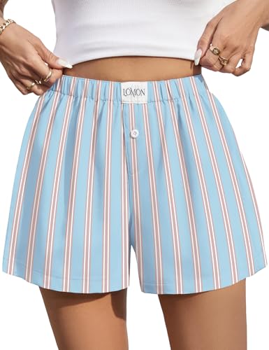 Image of LOMON Womens Boxer Shorts Casual Summer 2026 Pajama Lounge Sleep Pj Gingham Plaid Shorts Y2K Beach Bottoms