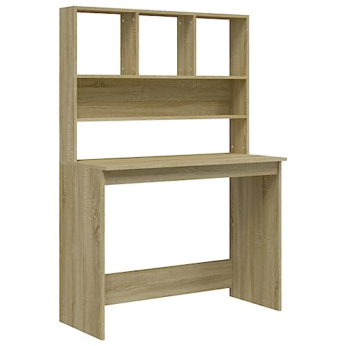 vidaXL Escritorio con estantes contrachapada Roble Sonoma 102x45x148cm