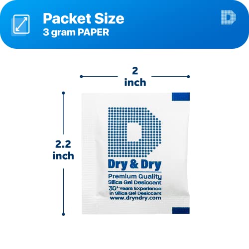 Image of Dry & Dry 3 Gram [100 Packets] Silica Gel Packets Silica Gel Desiccants, Silica Gel Packs - Rechargeable Moisture Absorbers for Food Storage, Electronics, 3D Filament & Safes