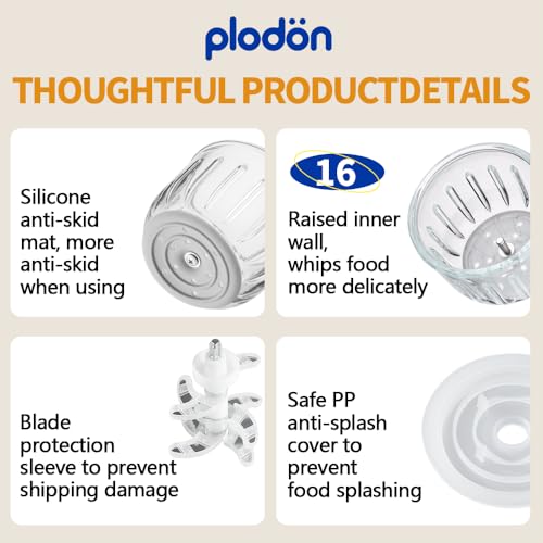 Plodon Babynahrungszubereiter, Mini-Küchenmaschine, süße und kleine Küchenmaschine, Püree-Mixer, Zerkleinerer, 1,2 Tassen, Glasschale mit 6 Klingen, elektrisch (Spaceman-Weiß (eine Schale) (White)