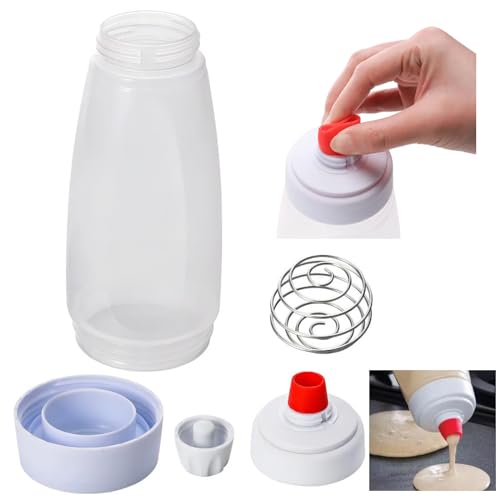 UZOU 2 Pack Pancake Batter Dispenser, Mixer with BlenderBall Wire Whisking Batter Bottle Squeeze Kitchen Pancake Shaker Batter Dispenser Bottle Baking Tool for Cupcakes, Muffins, Crepes, and More - Thumbnail 6