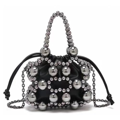 Sac à bandoulière en perles avec cordon de serrage et chaîne