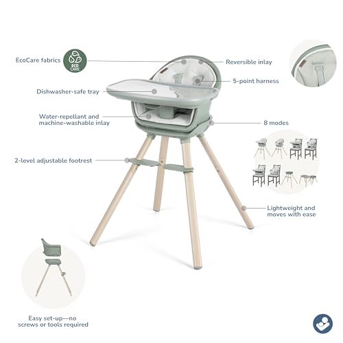 Image of Maxi-Cosi Moa 8-in-1 High Chairs for Babies and Toddlers, Machine Washable Infant High Chair, Compact, Convertible High Chair Lightweight Design, Classic Green