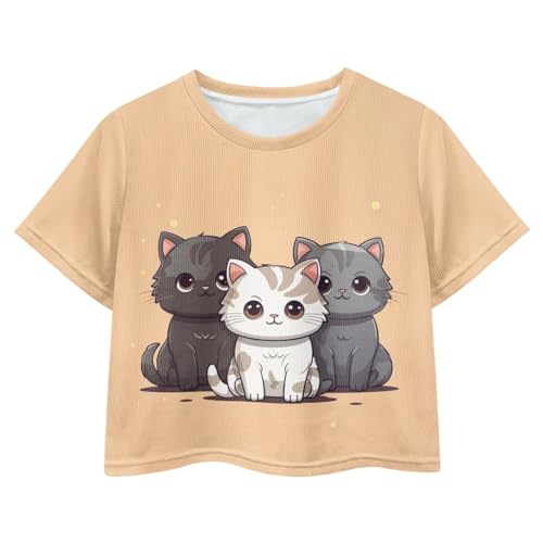 Cropped T Shirt for Girls Summer Casual Tees Top Short Sleeve Shirts Crop Tops 5-14T