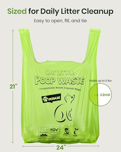 Image of Cat Litter Bags for Poop, Certified Compostable Cat Waste Disposal Bag, Leakproof Durable and Unscented Large to Fit Any Scoop Strengthen Dog Poop Bag- 100 Count
