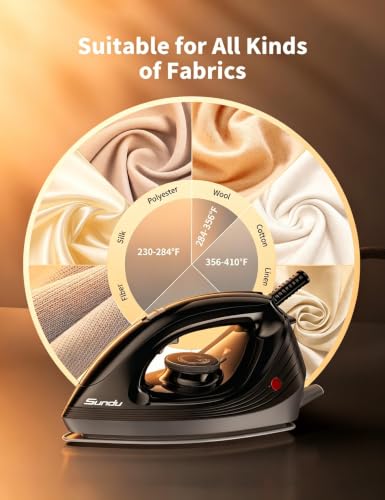 Image of Sundu Steam Iron for Clothes with Rapid Heating Ceramic Coated Soleplate, 1500W, Auto-Off Safety, Burst of Steam, Self-Clean, Anti-Calc, Anti-Drip 300ml Water Tank for Clothes Ironing Dark Black
