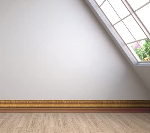 (Pack Of 2) Flower Modeling Self-Adhesive Peel And Stick Wall Lines Wallpaper Border For Diy 13 Ft(4 Meter) With Applying Tool - Gold Brown #TOP3