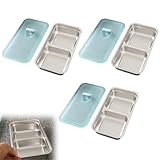 Stainless Steel Double Compartment Snack Containers, Grab and Go Snack Containers Reusable, Dishwasher- Double Condiment Containers with Lids, For Snacks Dips Travel and Outdoor Camping (3pcs)