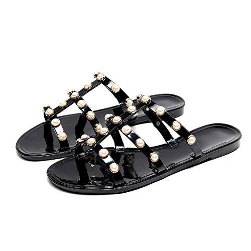 OMGard Women\'s Flat Sandals Black Summer Beach Bow Flip Flop Jelly Slipper Shoes Thong Slip-On