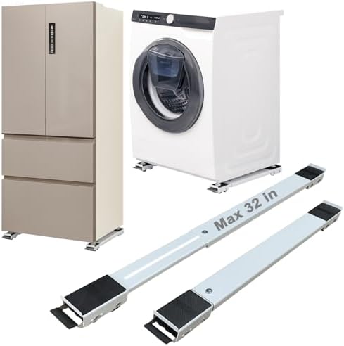 Appliance Rollers Heavy Duty,Max 32in,Second Generation Extendable Appliance Rollers Mobile Washing Machine Base Easily Move Washing Machines, Dryers, Refrigerators, Furniture (White)