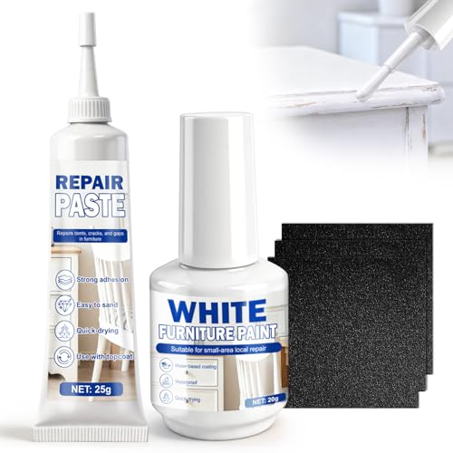 XINGHUO Peinture Meuble, Pate a Bois Blanche, Générique Kit Réparation pour Meubles Brillants Laqués, Imperméable, Réparation des Rayures, Défauts...