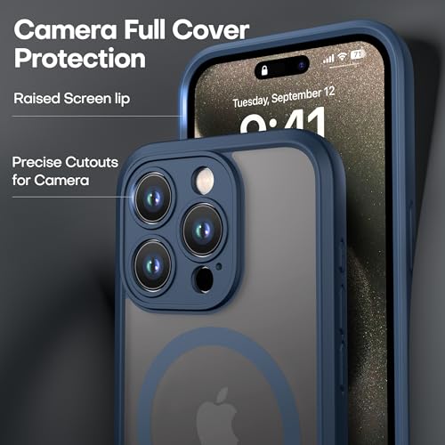ImpactStrong Magnetic Guard Designed for iPhone 15 Pro Case [Camera Protection] [Military Grade Drop Tested] [Compatible with MagSafe] Slim Translucent Matte Phone Case (6.1") - Navy Blue by ImpactStrong - Image 3