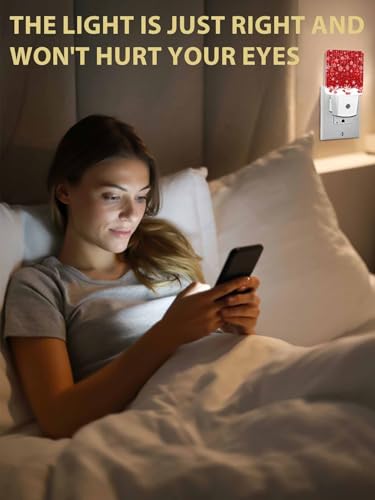 Image of Christmas Balls Night Light Plug in LED Night Lamp Automatic Sensor Red Night Lights, Winter Snowflake Night-Lights Plug into Wall for Bedroom Bathroom Kitchen Hallway Christmas Decor
