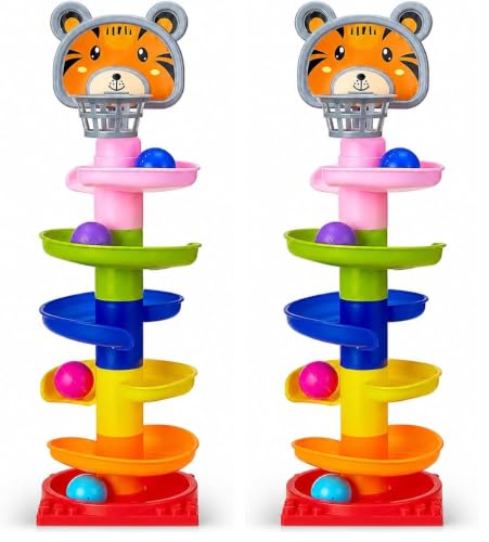 Image of Amazon Brand - Jam & Honey Rolling & Swirling Ramp Drop Toy for Kids 3+ Years, 5-Layer Ball Drop Track with 4 Balls, Early Learning Activity Toy, BIS Certified Safe (Pack of 2)