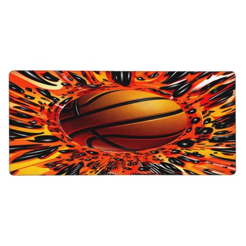 Mexpekil - Mexpekil Grand tapis de souris Cool Fire Basketball antidérapant XL 900 x 400 mm, long tapis de clavier de jeu avec base en caoutchouc pour bureau étendu
