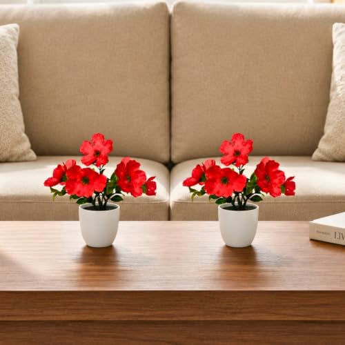 Image of fancymart Artificial Real Touch Flower Plant with Pot (Pack of 2), 16 cm Height, Decorative Faux Floral Plant for Home, Office, Living Room, Bedroom, Table & Shelf Decor
