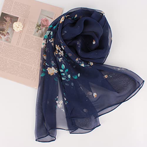 Women’s Long Scarf Ink Lotus Flower Feminine Wrap Shawl Georgette Sheer Scarves Go-To Scarves for Ladies4