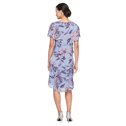 Image of S.L. Fashions Women's Short Sleeve Floral Tiered Chiffon Cocktail Spring /Summer Dress, Wedding Guest Dress