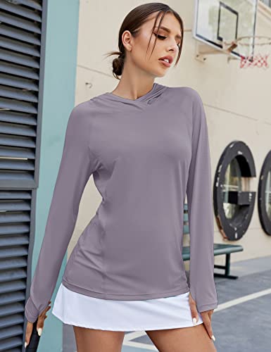 Luyaa Women'S Upf 50+ Sun Protection Shirt Long Sleeve Spf Uv Shirt Rash Guard Swim Hiking Fishing Tops Lightweight Gray Purple thumb #4