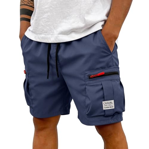 Pantalones Cortos Hombre con Bolsillos, Trabajo Verano Short Mens Cremallera Pantalon de Trabajo, Vestir con Bolsillos Corto Bermudas Algodón Tallas Grandes Cargo Cargo Shorts Hombre, L