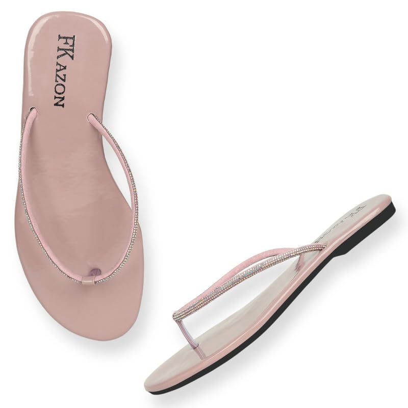 Image of Women's Stylish Flat Sandals - Elegant Flip-Flops with Sparkling Strap|FK 804 BLACK