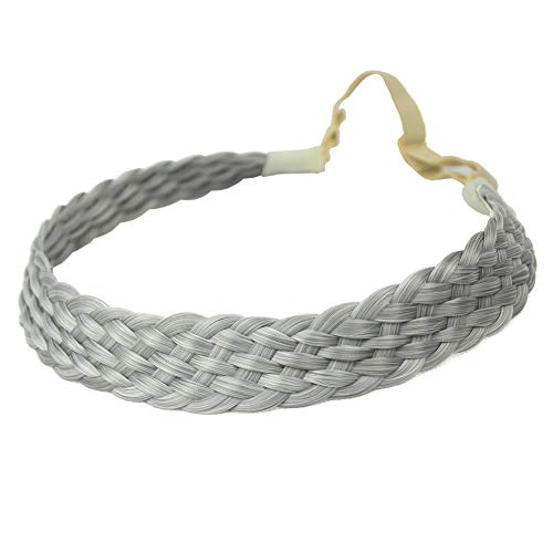 aHairBeauty 8 Plaited Braided Headband Hair Band Synthetic Hairpieces Braid Wig Piano Two Tone Colors Accessories for Women Girl with Elastic strap Wide 1.2 Inch(#Light Gray-8)