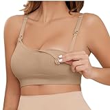 Ewleguzka Still-BH, nahtlos, V-Ausschnitt, Schwangerschafts-BH, bequem, kabellos, Nachtschlaf-Top, 02- Khaki, XS