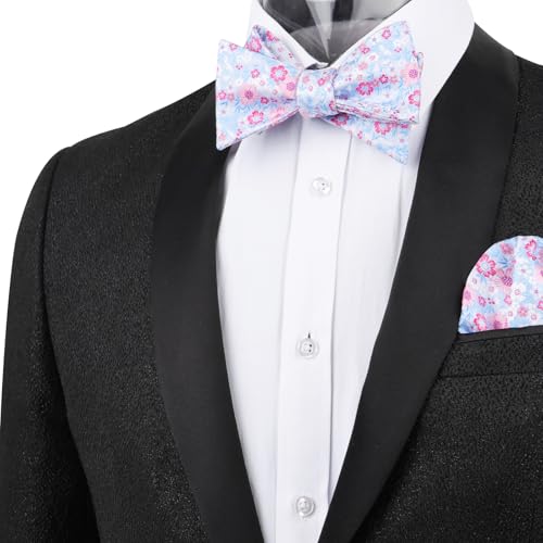 Image of Alizeal Mens 2pcs Floral Self-tied Bow Tie Pocket Square Set | Premium Classic Pocket Square Perfect for Wedding Proms Business