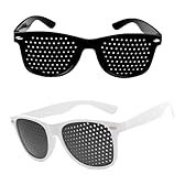 2 Pièces Lunettes Sténopéïques Unisex à Grille Détente, Verres avec Supports Pliables, Sténopé Repos Soleil à Trous Mode Petit Trou pour Réduire la Fatigue (Noir, Blanc)