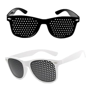 2 Pièces Lunettes Sténopéïques Unisex à Grille Détente, Verres avec Supports Pliables, Sténopé Repos Soleil à Trous Mode Petit Trou pour Réduire la Fatigue (Noir, Blanc)