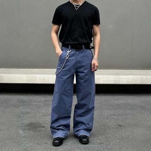 Baggy Jeans for Men Casual Y2k Vintage High Waisted Wide Leg Loose Fit Metal Decorated Hip Hop Streetwear Denim Pants2