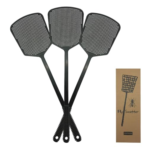 MUTOOZ Fly Swatter Multi-pacl Manual, Flexible & Heavy Duty Fly Swatters Thick Handle, Black 3 Pack
