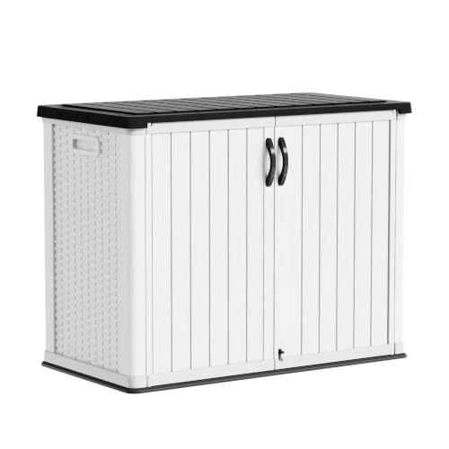 Image of Devoko 26 Cu Ft Resin Outdoor Storage Cabinet with Lockable Doors, White | Horizontal Storage Shed Waterproof Patio Tools Storage Box, Easy to Assemble for Backyards,Patios, Pools, Gardening Tools