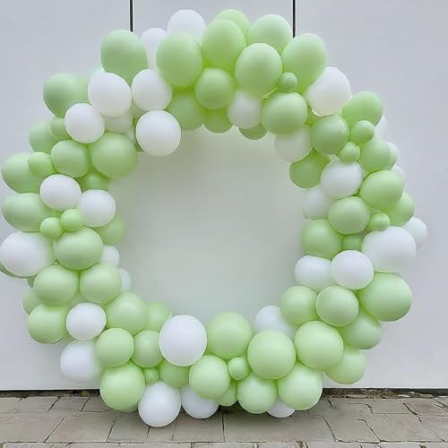 Image of Regular Balloon Combo For Decoration with Glue Dots & Balloon Arch Strip - Party Decor Set For Easy Party Setup (GREEN WHITE, 100)