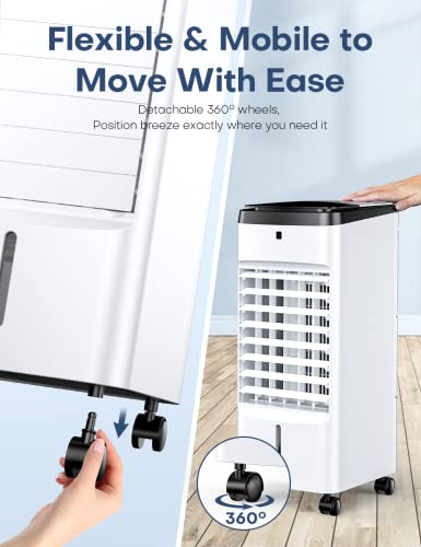 Skyice Evaporative Air Cooler, 3-In-1 Air Conditioner Portable For Room W/ 4 Modes & 3 Speed, 12H Timer, 1 Gal Detachable Water Tank, 4 Ice Packs, Remote, 70° Oscillation Air Cooler For Bedroom Indoor #TOP7