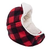 THE WORTHY DOG Fleece Aviator Dog Hat – Warm Fleece Pet Winter Cap with Faux Shearling Lining, Red, Small