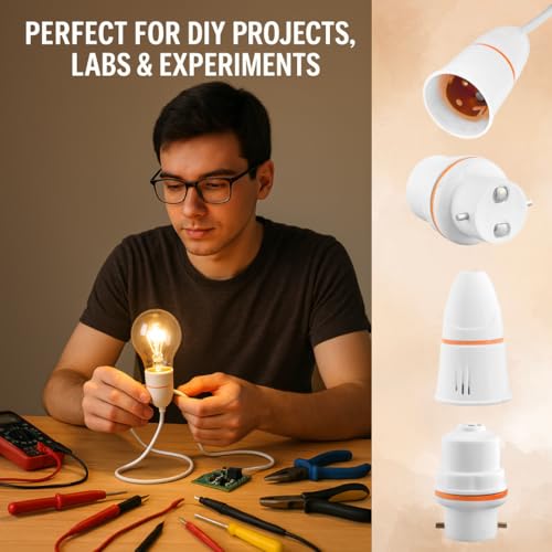 Image of Hi-Plasst Bulb Holder and Adaptor with 10 mtr 2-Core Flat Wire - B22 Socket & Plug for DIY, Experiments, Parties, Festive Decorations (Diwali, Christmas, Wedding, Home Lighting) inch