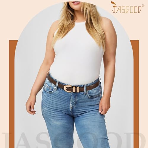 JASGOOD Women Leather Belt with Gold Buckle Plus Size Belt for Jeans Pants PU Leather Waist Belt for Ladies2